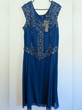 NWT Jkara New York Cap Sleeve Long Beaded Dress Women's Plus Size 20W